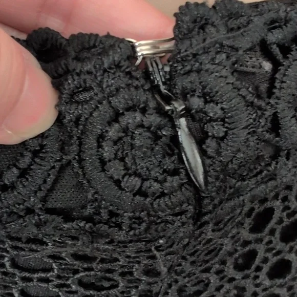 Le Château Black Eyelet Lace Midi Skirt Mesh Inset Boho Festival Size 10 - Picture 8 of 15